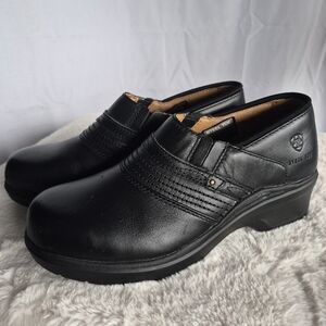 Ariat Slip Resistant Steel Toe Clogs Shoes Size 8.5 Black Leather Slip On Work
